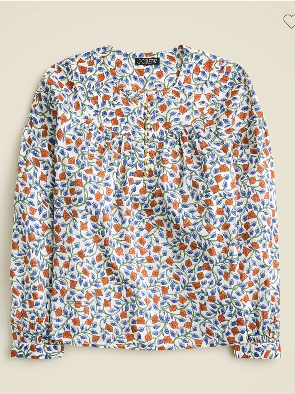 J. Crew Shirred popover top in rosewood floral cotton xs new